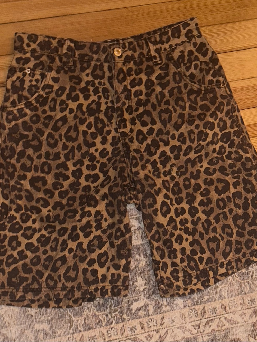 Leopard Print Denim shorts in Brown